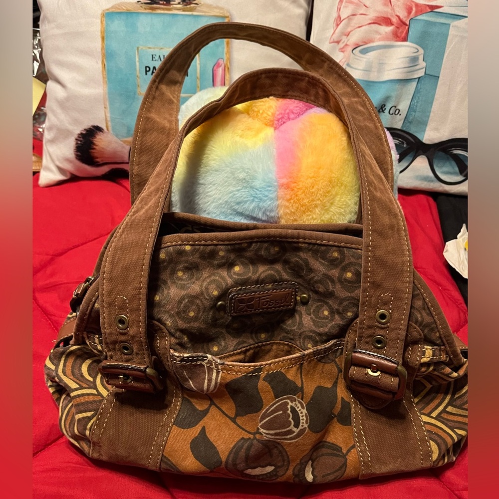 Guc Fossil Brown Floral/ Geometric Pattern Satche… - image 1